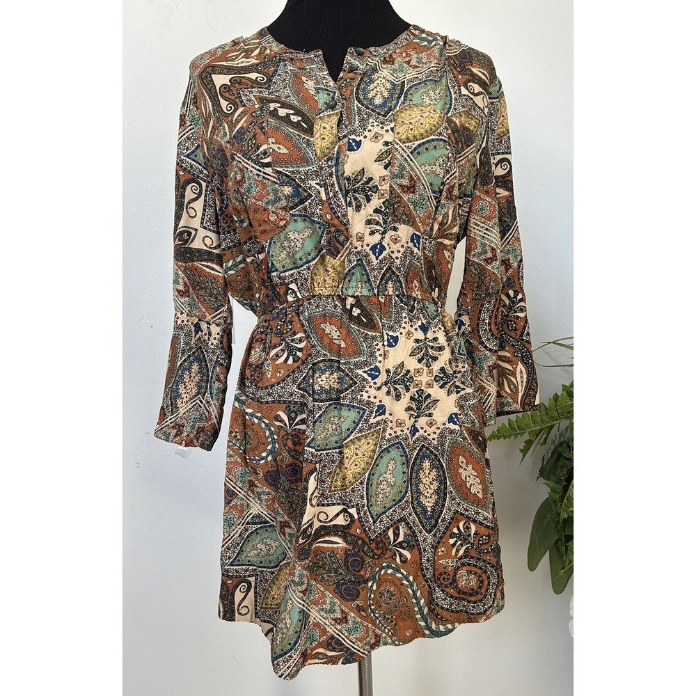 HOLDING HORSES WOMEN'S‎ Multicolor Brown Mot Paisley Palette Boho DRESS 10 $118